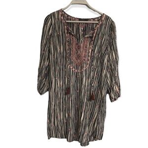 THML embroidered black and cream blouse medium boho tassel